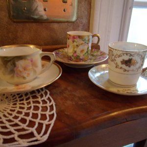 3 Antique Demitasse Cup Saucer Sets PLEASE READ